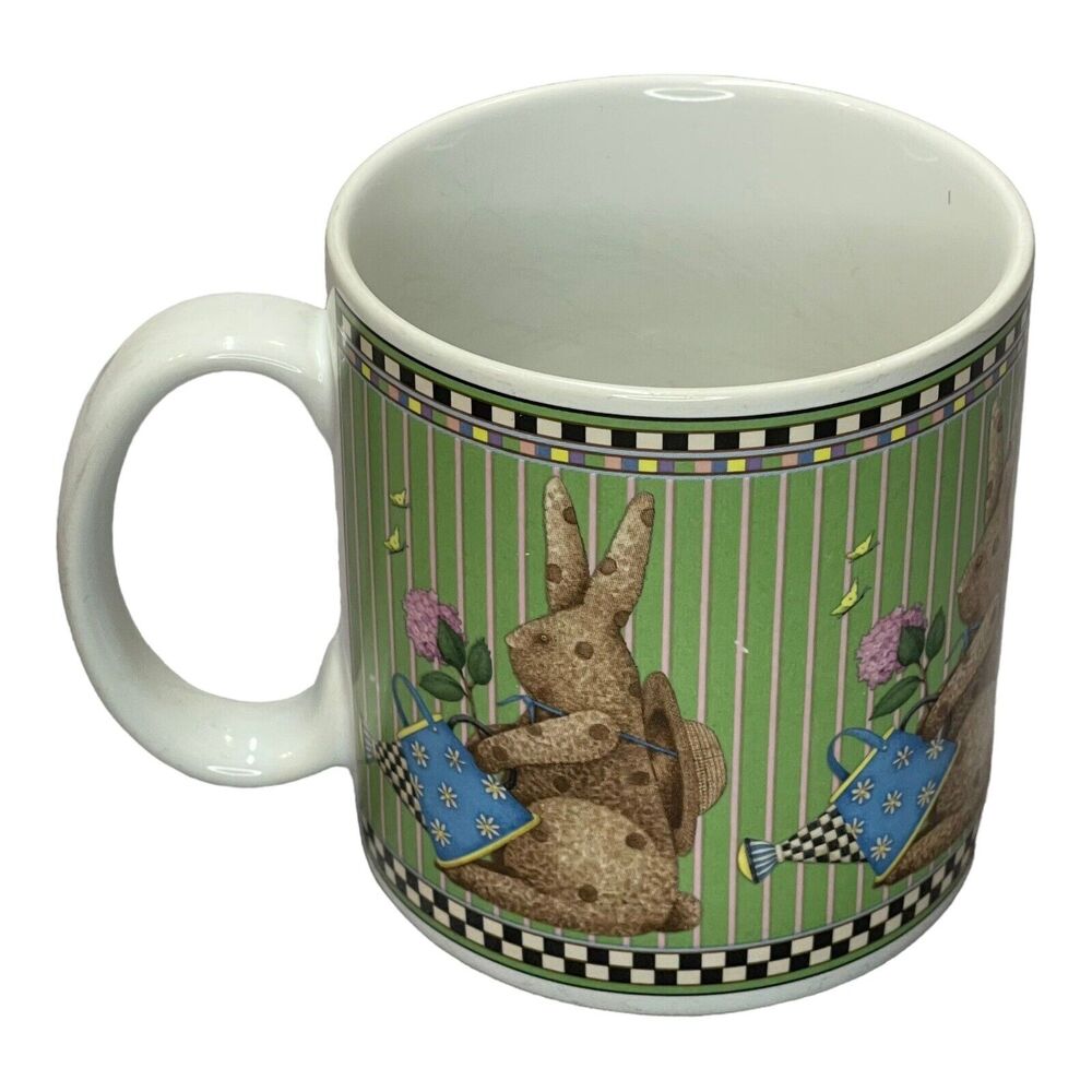 Sakura Debbie Mumm 1998 Easter Bunnies Bunny Rabbit Cup Mug - Green - Picture 1 of 7